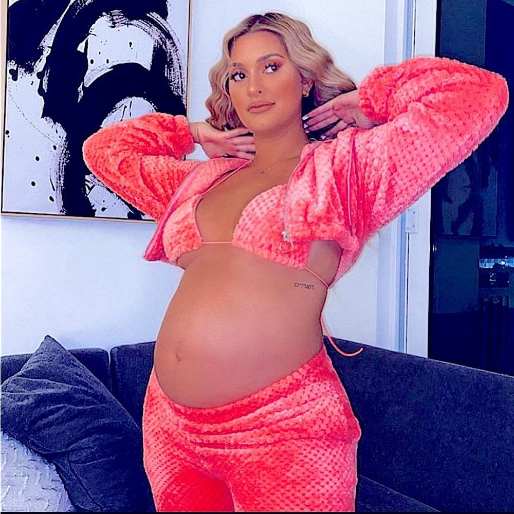 Hot & Delicious Textured Crop Zip-Up Hoodie & Sweatpants SET Hot Pink